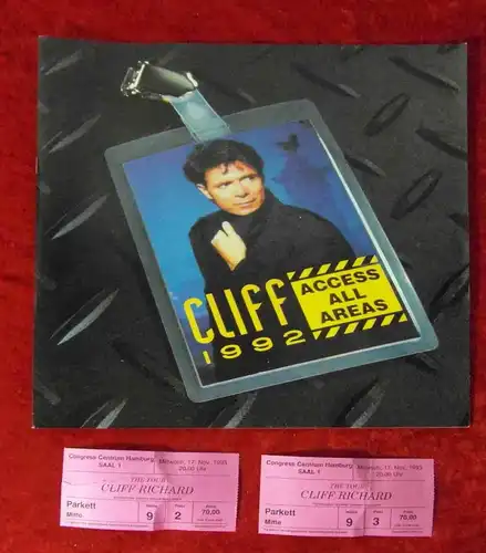 Tourprogramm Cliff Richard 1992 incl. zwei Tickets & Schallfolie Cliff Interview