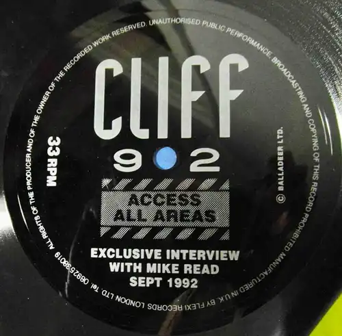 Tourprogramm Cliff Richard 1992 incl. zwei Tickets & Schallfolie Cliff Interview