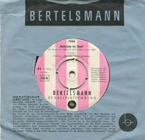 Single Margot Hielscher: Weltstädte bei Nacht (Bertelsmann 45-7560) D
