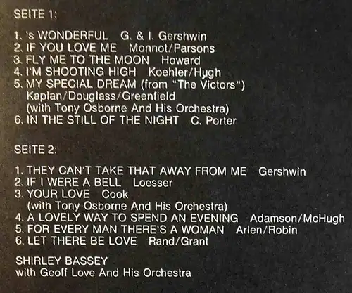 LP Shirley Bassey: ´s Wonderful (Hör Zu SHZEL 708) D 