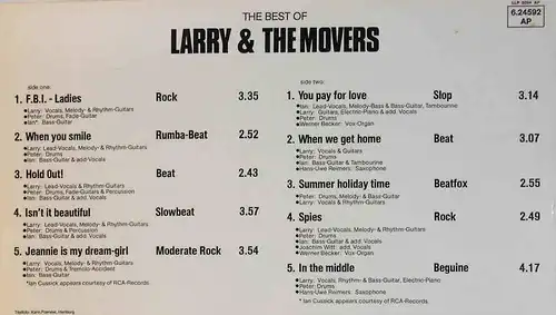 LP Larry & The Movers: The Best Of Larry & The Movers (Line 624592 AP) D 1981