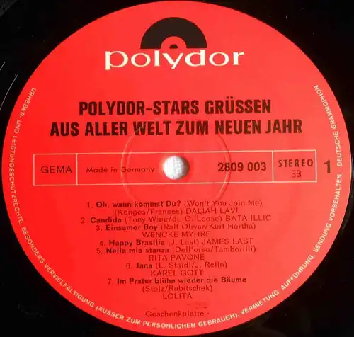 LP Polydor Stars aus aller Welt grüssen zum Neuen Jahr (Polydor 2809 003) D 1970