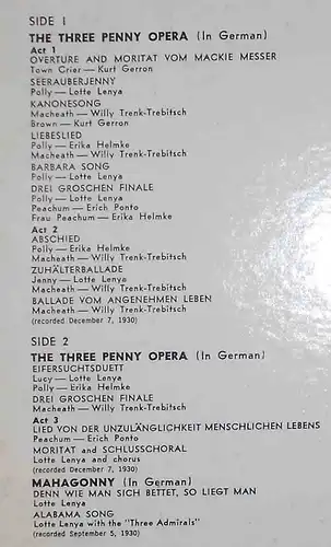 LP Lotte Lenya: Three Penny Opera / Mahagoni (Telefunken TH 97012) Collector´s