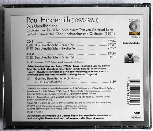 2CD Box Paul Hindemith: Das Unaufhörliche (Wergo) 1996