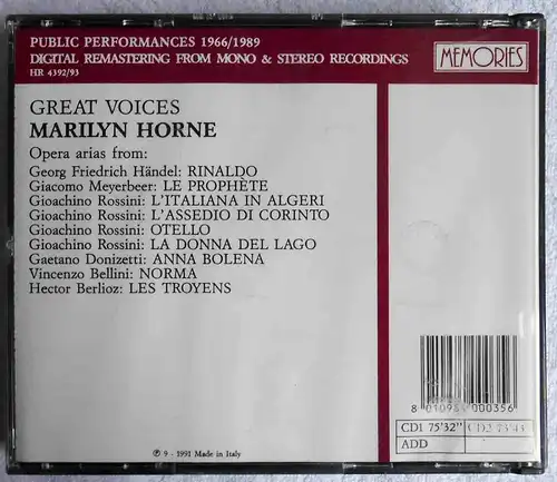 2CD Marilyn Horne: Great Voices - Public Performances 1966 - 1989 (1991)