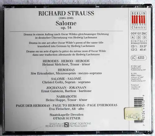 2CD Strauss: Salome - Otmar Suitner Christel Goltz (Berlin Classics) 1995