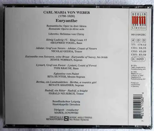 3CD Box Weber: Euryanthe - Jessye Norman Nicolai Gedda (1994) (Berlin Classics)