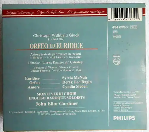 2CD Box Gluck: Orfeo ed Euridice John Eliot Gardiner (Philips) 1993 
