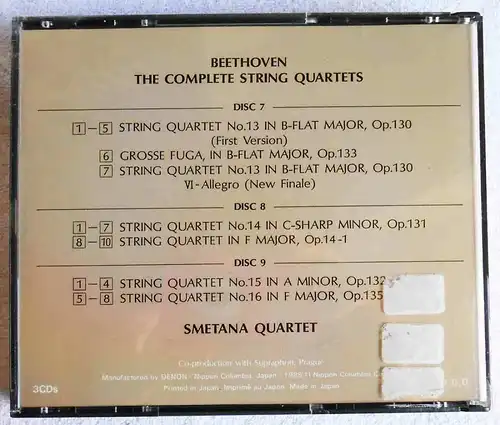 3CD Smetana Quartet: Beethoven String Quartets No. 13/14/15/16 (Denon PCM)