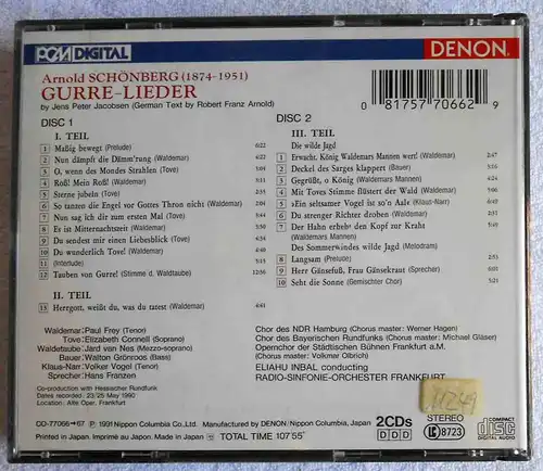 2CD Box Schoenberg: Gurre Lieder RSO Frankfurt Eliahu Inbal (Denon) Japan 1991