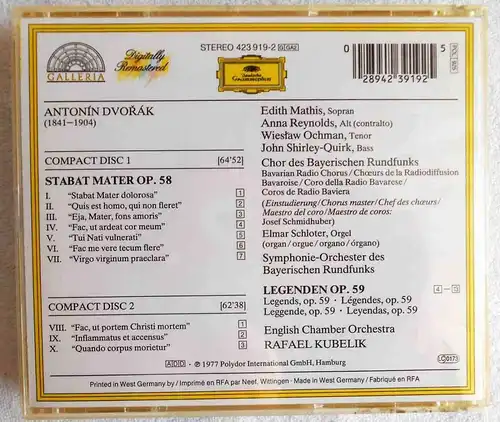 2CD Rafel Kubelik: Dvorak - Stabat Mater / Legenden (DGG) 