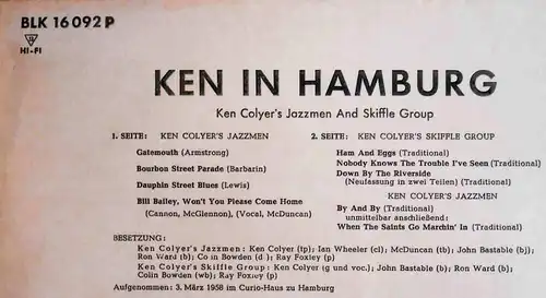 LP Ken Colyer´s Jazzmen & Skiffle Group: Ken in Hamburg (Decca BLK 16 092 P) D