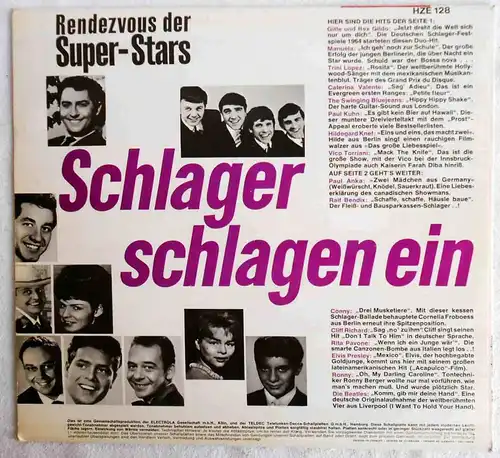 LP Schlager schlagen ein (Hör Zu HZE 128) incl Elvis Presley Beatles (D 1964)