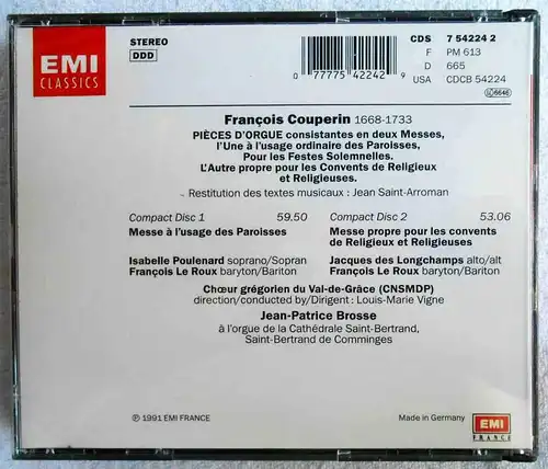 2CD Jean Patrice Brosse: Couperin Messes (EMI) 1991