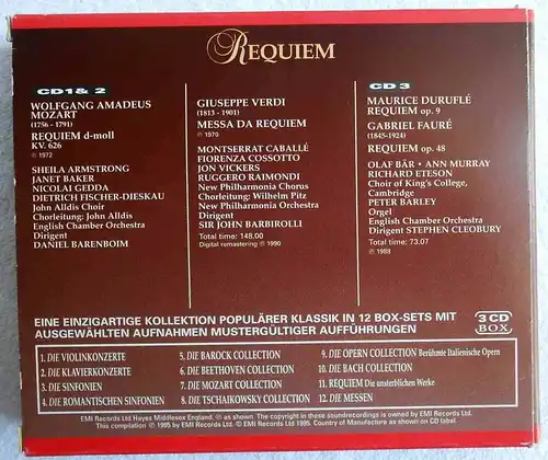 3CD Requiem - Die unsterblichen Werke - Mozart Fauré Verdi Duruflé (EMI) 1995