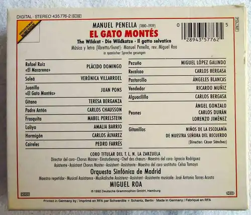 2CD Penella: El Gato Montés - Die Wildkatze - Domingo Berganza (DGG) 1992