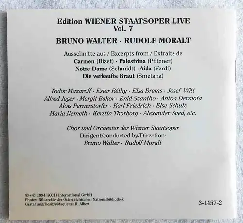 2CD Wiener Staatsoper - Bruno Walter Rudolf Moralt (Koch) 1994