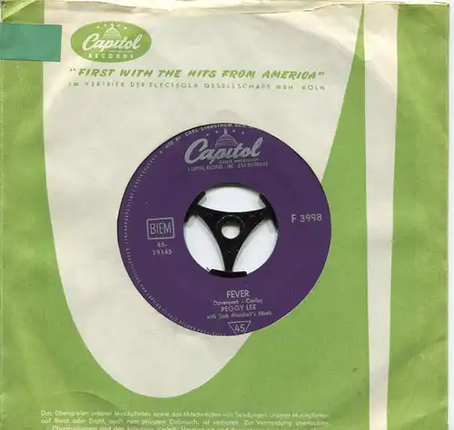 Single Peggy Lee: Fever (Capitol F 3998) D