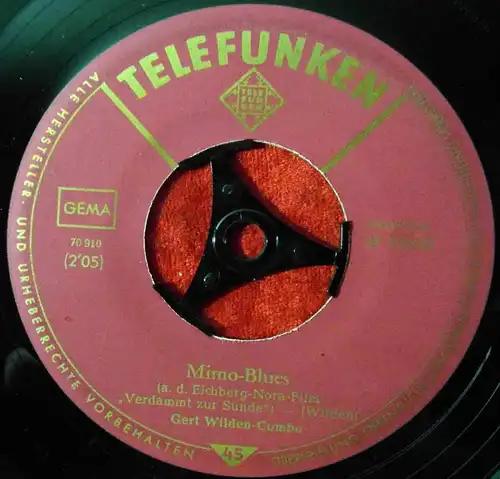 Single Gert Wilden: Blue Sunday / Mimo Blues (Telefunken U 55 810) D