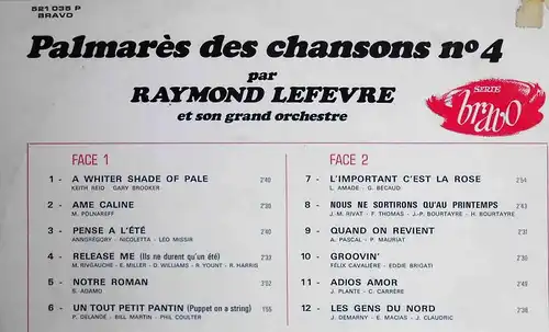 LP Raymond Lefevre: Palmarés de Chansons No. 4 (Barclay 521 035 P) F 1967