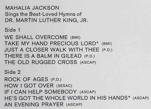 LP Mahalia Jackson Sings The Best-Loved Hymns Of Dr. Martin Luther King