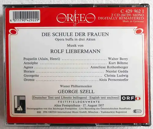 2CD Box Liebermann: Schule der Frauen George Szell Walter Berry Kurt Böhme 1957