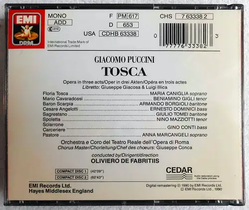 2CD Box Puccini: Tosca - Maria Caniglia Benjamino Gigli (EMI) 1990