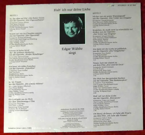 LP Edgar Wählte: Hab ich nur deine Liebe (Amiga 845 204) DDR 1980