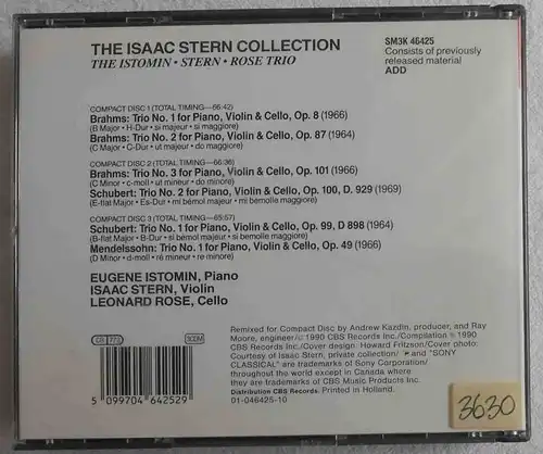3CD Box Isaac Stern Collection - Trio Recordings Vol. 1 (Sony) 1990