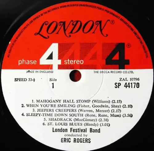 LP London Festival Band Eric Rogers: Tribute to Satchmo (London Phase 4) US