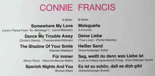 25cm LP Connie Francis: Somewhere my Love (Polydor 60 709) Clubsonderauflage