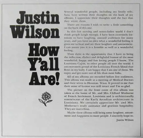 LP Justin Wilson: How Y´All Are! (Tower DT-5090) US Still Sealed OVP!!