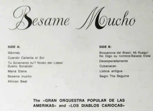 LP Gran Orquestra Popular De Las Amerikas & Los Diablos Cariocas: Besame Mucho