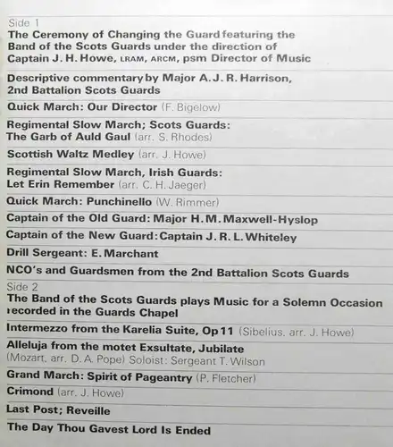 LP Band Of The Scots Guards: Ceremony of Changing The Guard (Fontana STL 5345)