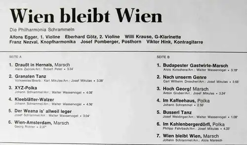 LP Philharmonia Schrammeln: Wien bleibt Wien (Amadeo AVRS 13 129 ST) A