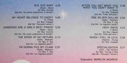 LP Marilyn Monroe: Musica Peri Tuoi Sogni (Dischi SRIC 1005) mit Booklet I 1982