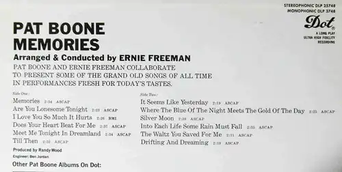 LP Pat Boone: Memories (DOT DLP 25748) US