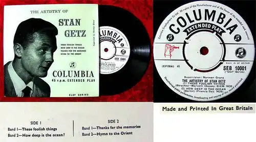 EP Stan Getz: The Artistry of... (Columbia SEB10001) Clef Series UK 1952