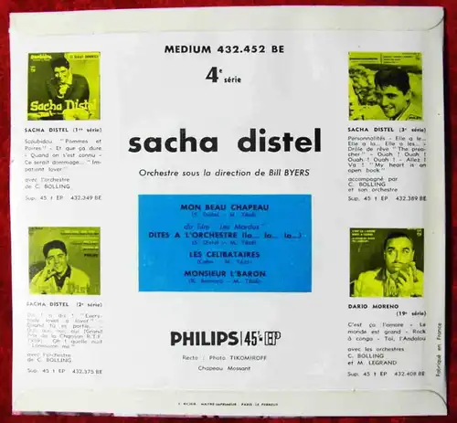 EP Sacha Distel: Mon Beau Chapeau (Philips 432 452 BE) Frankreich