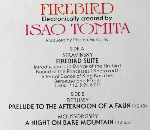 LP Tomita: Firebird (RCA ARL1-1312) US 1976