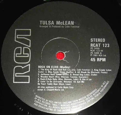 Maxi Tulsa McLean: Rock On Elvis (Medley) (RCA RCAT 123) UK 1981