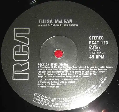 Maxi Tulsa McLean: Rock On Elvis (Medley) (RCA RCAT 123) UK 1981