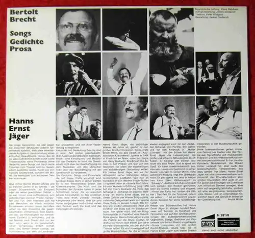 LP Hanns Ernst Jäger: Bertolt Brecht - Songs Gedichte Prosa (Pläne H 281/8) D