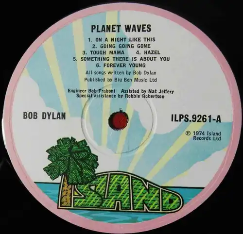 LP Bob Dylan: Planet Waves (Island ILPS 9261) NL1974 mit Textblatt