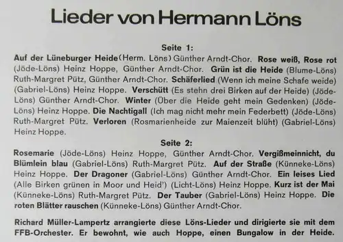 LP Röse weiss, Rose rot - Lieder von Hermann Löns (Hör Zu HZE 125) D 1965