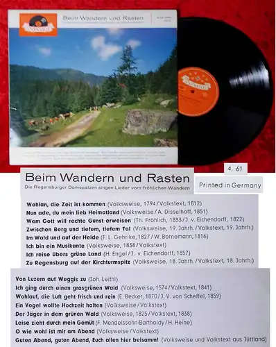 LP Regensburger Domspatzen: Beim Wandern und Rasten (Polydor 46 565 LPHM) D 1961