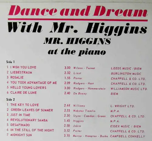 LP Mr. Higgins: Dance and Dream (Galltone 1351)