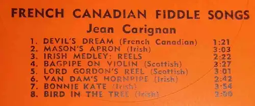 LP Jean Carignan: French Canadian Fiddle Songs (Legacy lEG 120) US