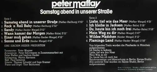 LP Peter Maffay: Samstagabend in unserer Straße (Telefunken SLE 14 782-P) D 1974