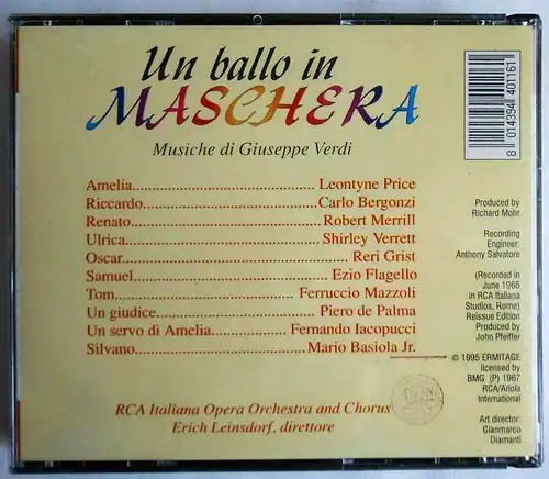 2CD Verdi: Un Ballo In Maschera  - Price Bergonzi Merrill (RCA Lyrica) 1995